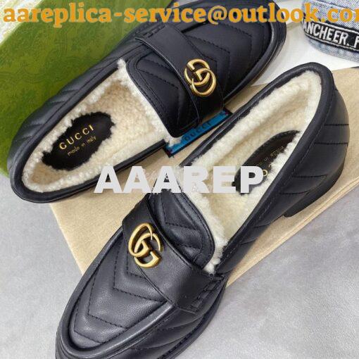 Replica Gucci Aria Loafer With Double G 670399 Black Chevron Matelasse 7