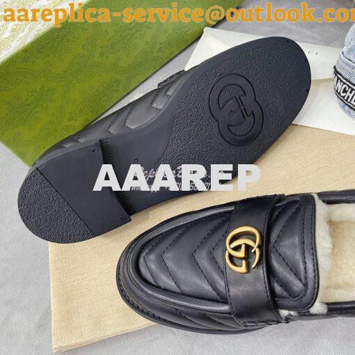 Replica Gucci Aria Loafer With Double G 670399 Black Chevron Matelasse 8