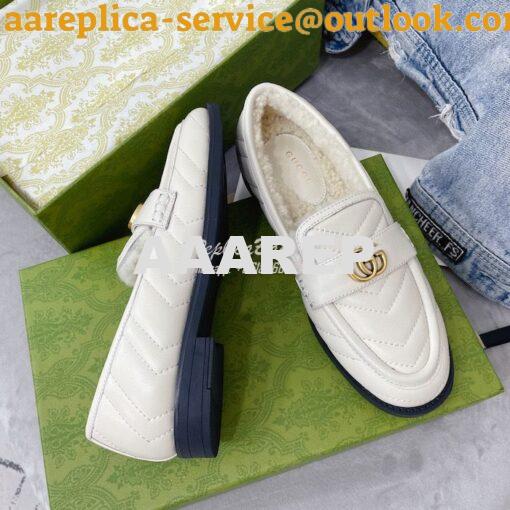 Replica Gucci Aria Loafer With Double G 670399 White Chevron Matelasse 7