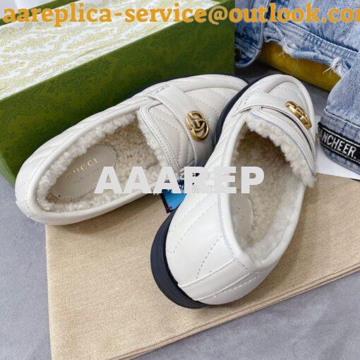 Replica Gucci Aria Loafer With Double G 670399 White Chevron Matelasse 8