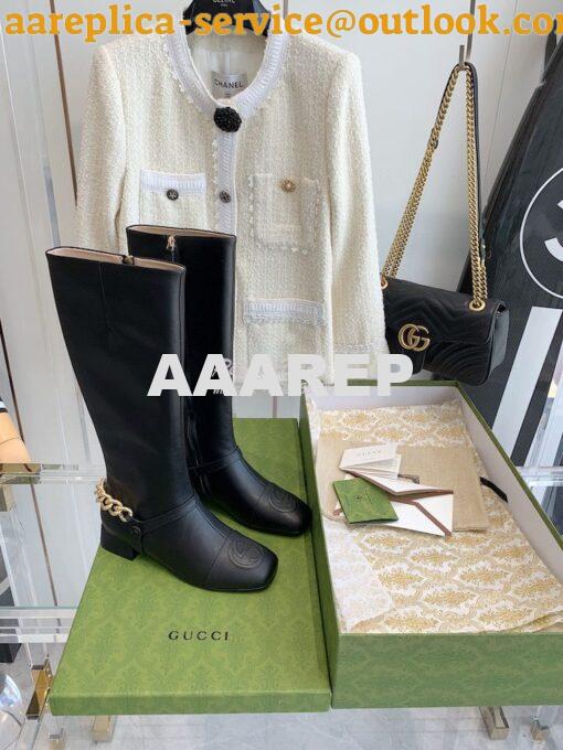 Replica Gucci Chain Soho Knee High Boot With Double G 360565 Black 2