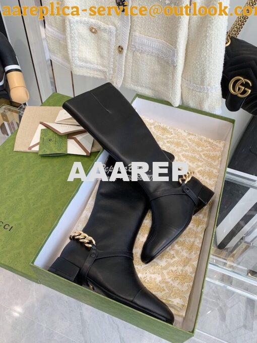 Replica Gucci Chain Soho Knee High Boot With Double G 360565 Black 4
