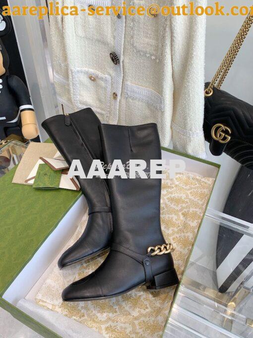Replica Gucci Chain Soho Knee High Boot With Double G 360565 Black 5