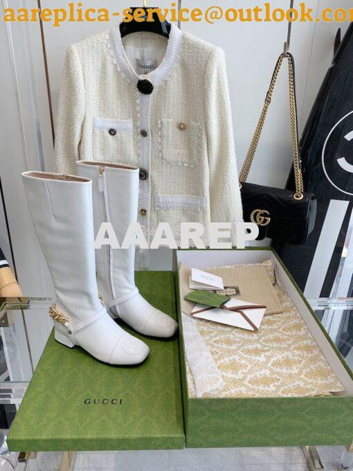 Replica Gucci Chain Soho Knee High Boot With Double G 360565 White