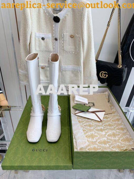 Replica Gucci Chain Soho Knee High Boot With Double G 360565 White 2
