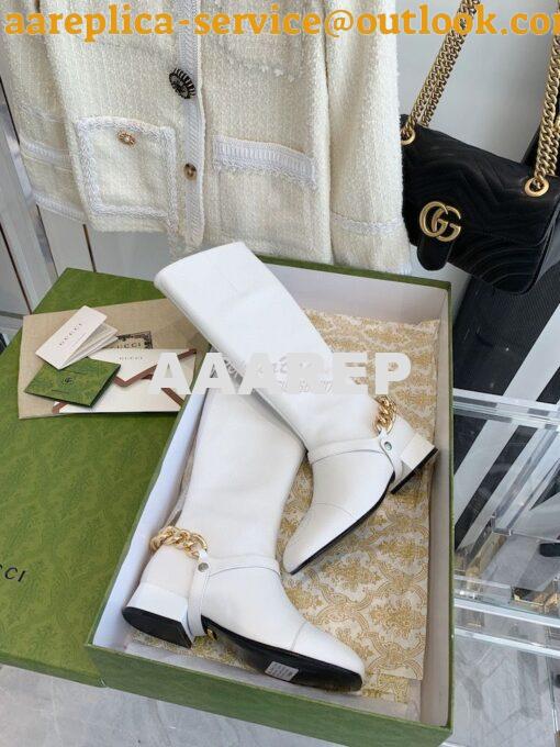 Replica Gucci Chain Soho Knee High Boot With Double G 360565 White 3