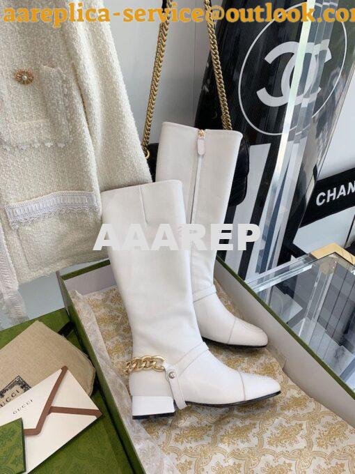 Replica Gucci Chain Soho Knee High Boot With Double G 360565 White 4