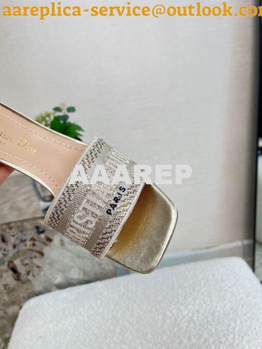 Replica Dior DWAY Heeled Slide Gold Cotton Embroidered With Metallic T 3