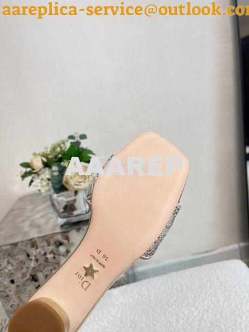 Replica Dior DWAY Heeled Slide Gold Cotton Embroidered With Metallic T 9
