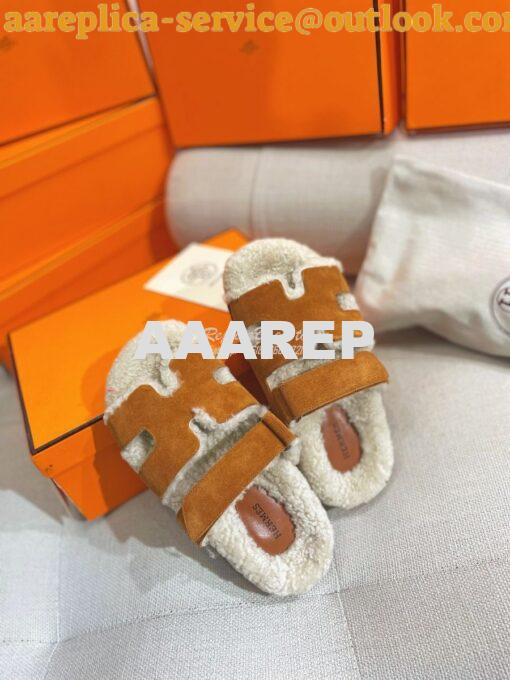Replica Hermes Chypre Sandal in Suede Goatskin and Shearling H222929Z 4