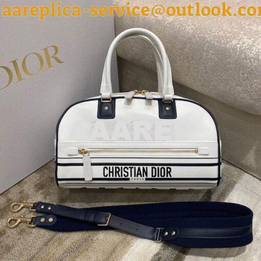 Replica Medium Dior Vibe Zip Bowling Bag White Smooth Calfskin M6202 2