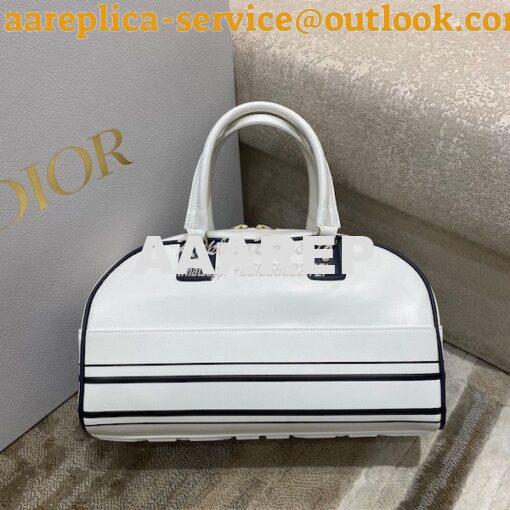 Replica Medium Dior Vibe Zip Bowling Bag White Smooth Calfskin M6202 7
