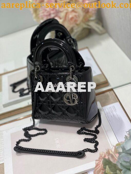 Replica Dior Quilted Black Patent Calfskin Leather Mini Lady Dior Bag 2