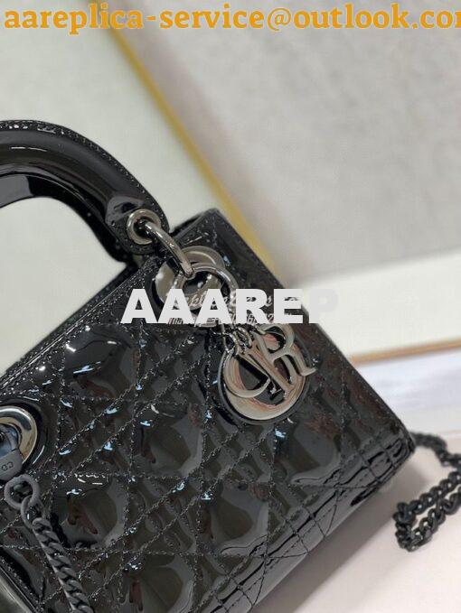 Replica Dior Quilted Black Patent Calfskin Leather Mini Lady Dior Bag 3