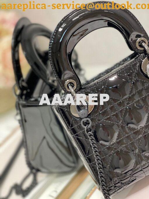 Replica Dior Quilted Black Patent Calfskin Leather Mini Lady Dior Bag 5