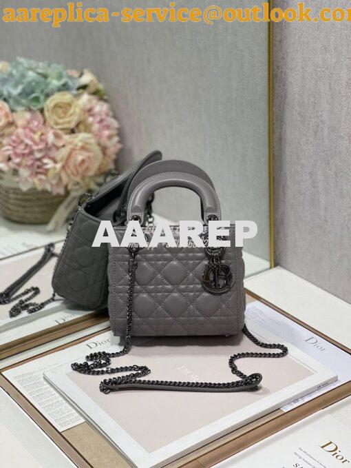 Replica Dior Quilted Steel Grey Lambskin Leather Mini Lady Dior Bag wi