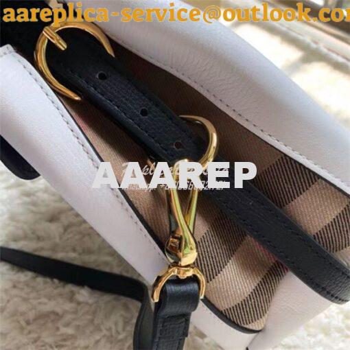 Replica Burberry Grainy Leather and House Check Tote Bag white black 7