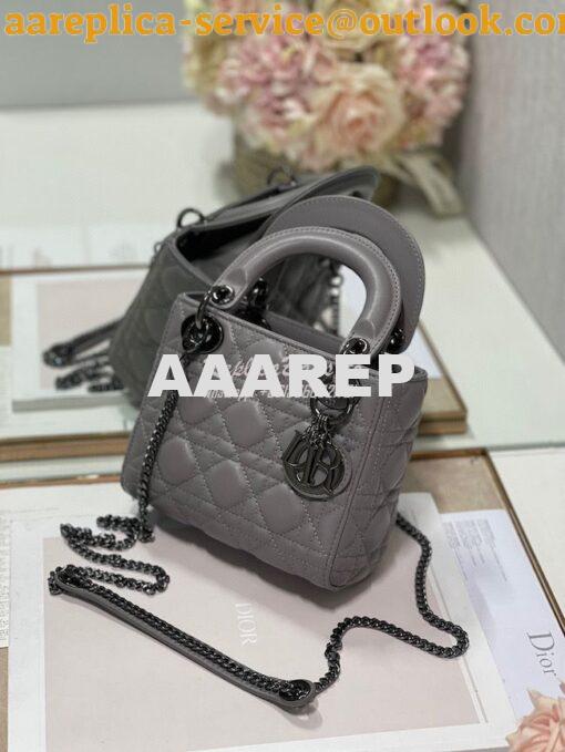 Replica Dior Quilted Steel Grey Lambskin Leather Mini Lady Dior Bag wi 2