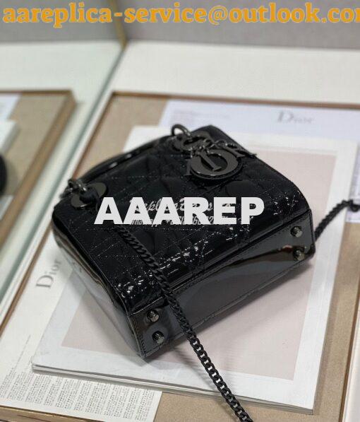 Replica Dior Quilted Black Patent Calfskin Leather Mini Lady Dior Bag 9