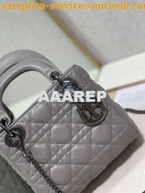 Replica Dior Quilted Steel Grey Lambskin Leather Mini Lady Dior Bag wi 3