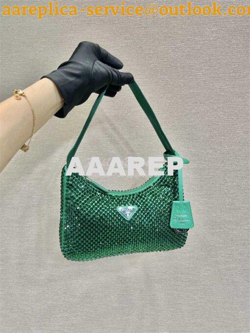 Replica Prada Satin Mini Hobo Bag with Artificial Crystals 1NE515 Gree