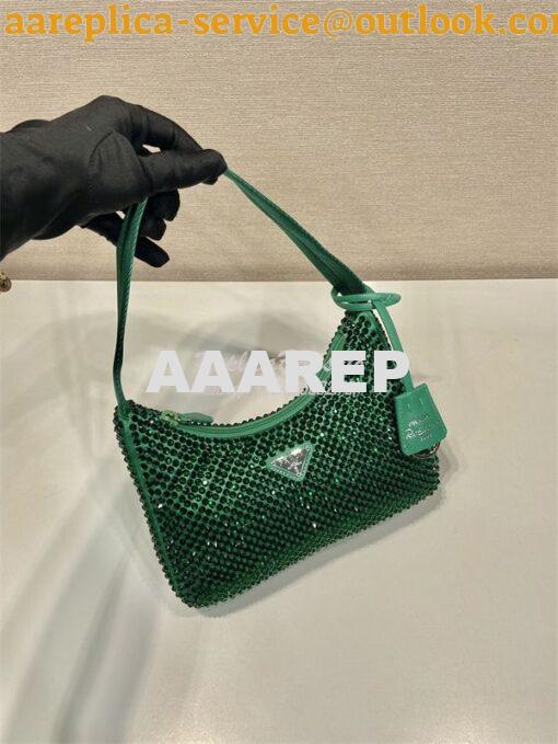 Replica Prada Satin Mini Hobo Bag with Artificial Crystals 1NE515 Gree 3