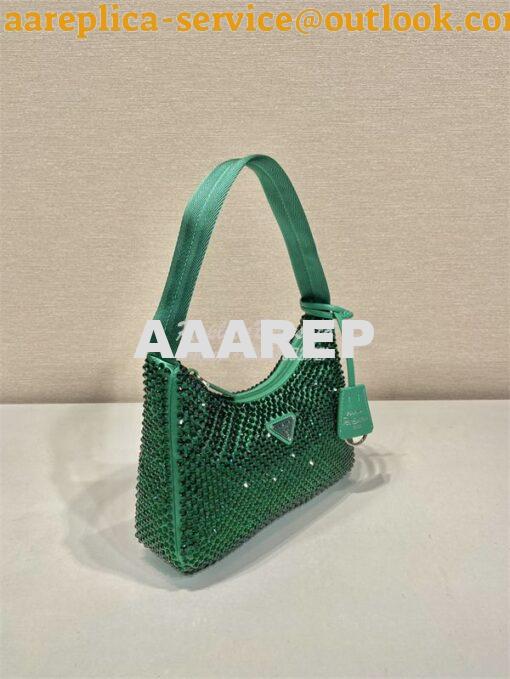 Replica Prada Satin Mini Hobo Bag with Artificial Crystals 1NE515 Gree 4