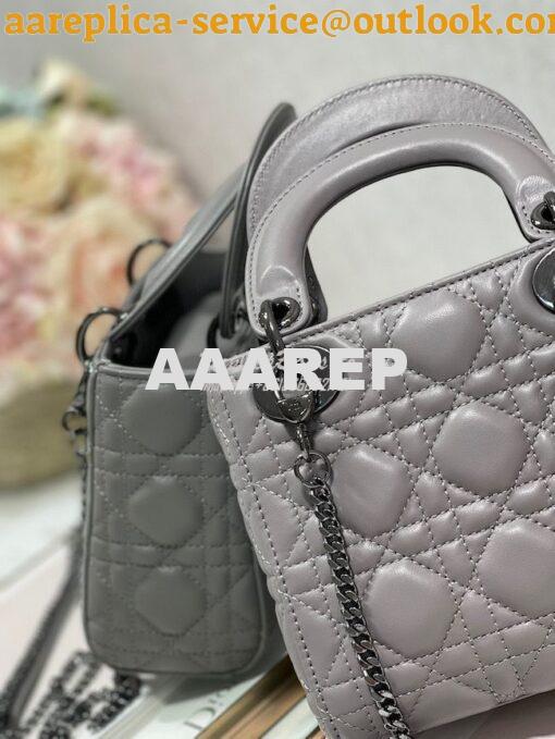 Replica Dior Quilted Steel Grey Lambskin Leather Mini Lady Dior Bag wi 7
