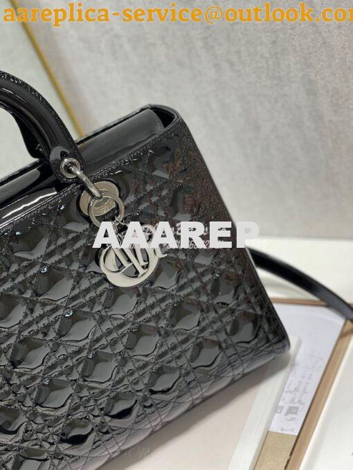 Replica Dior Large Flap Cover Lady Dior Bag in Black Patent Cannage Ca 4