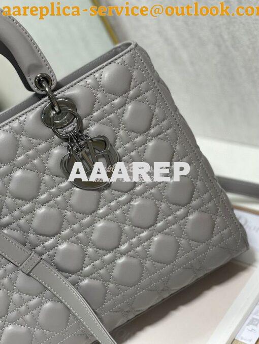 Replica Dior Large Flap Cover Lady Dior Bag in Steel Grey Lambskin Can 5