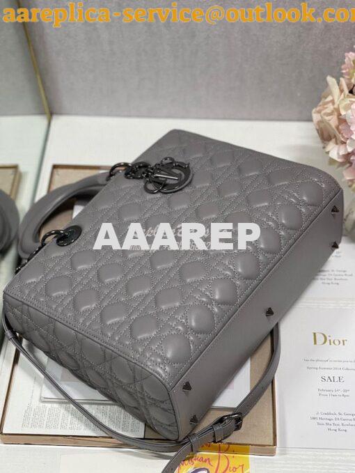 Replica Dior Large Flap Cover Lady Dior Bag in Steel Grey Lambskin Can 8