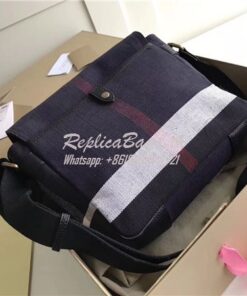 Replica Burberry Small blue Canvas Check Messenger Bag 40202461 2