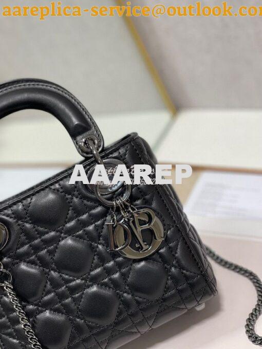 Replica Dior Quilted Black Lambskin Leather Mini Lady Dior Bag with Ru 3