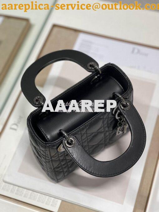 Replica Dior Quilted Black Lambskin Leather Mini Lady Dior Bag with Ru 5