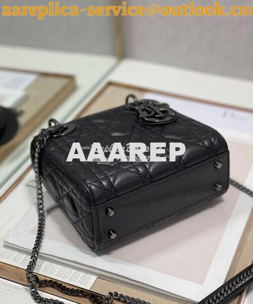 Replica Dior Quilted Black Lambskin Leather Mini Lady Dior Bag with Ru 8