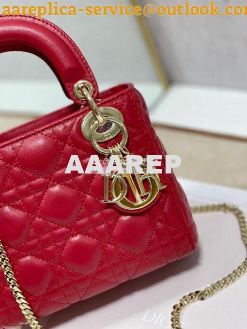 Replica Dior Quilted Cherry Red Lambskin Leather Mini Lady Dior Bag 3