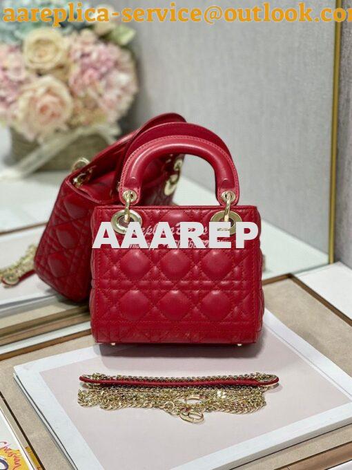 Replica Dior Quilted Cherry Red Lambskin Leather Mini Lady Dior Bag 4