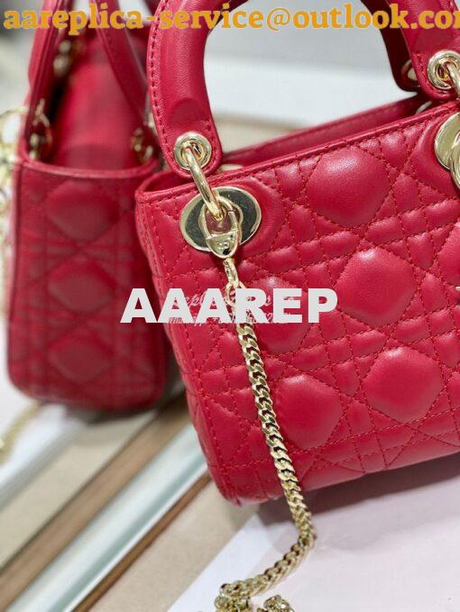 Replica Dior Quilted Cherry Red Lambskin Leather Mini Lady Dior Bag 5