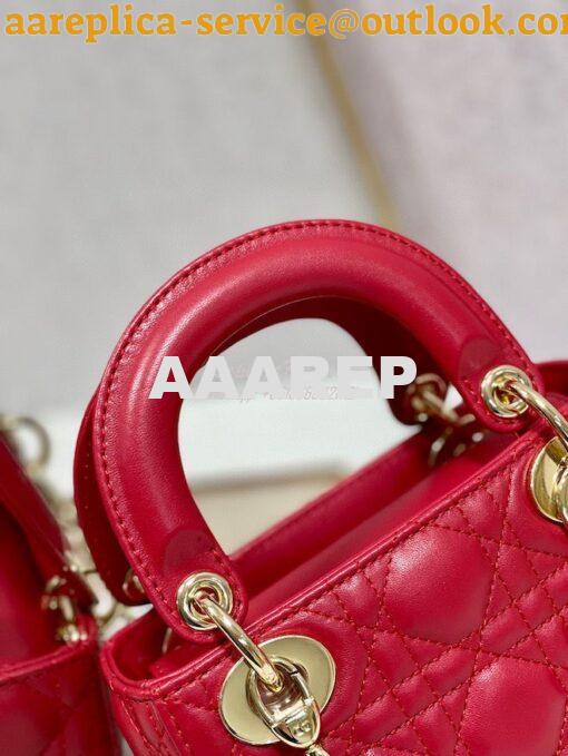 Replica Dior Quilted Cherry Red Lambskin Leather Mini Lady Dior Bag 6