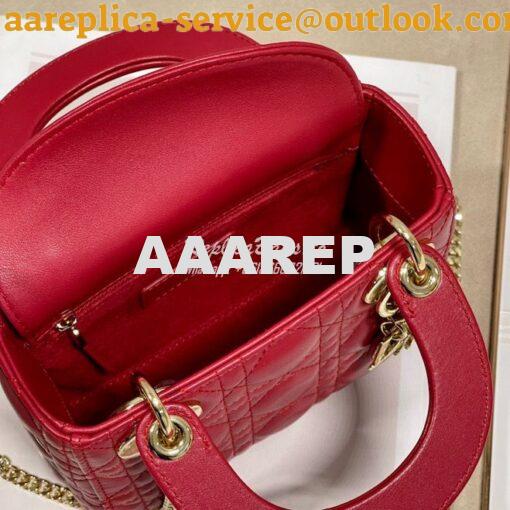 Replica Dior Quilted Cherry Red Lambskin Leather Mini Lady Dior Bag 8