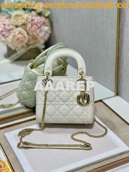 Replica Dior Quilted White Lambskin Leather Mini Lady Dior Bag 3