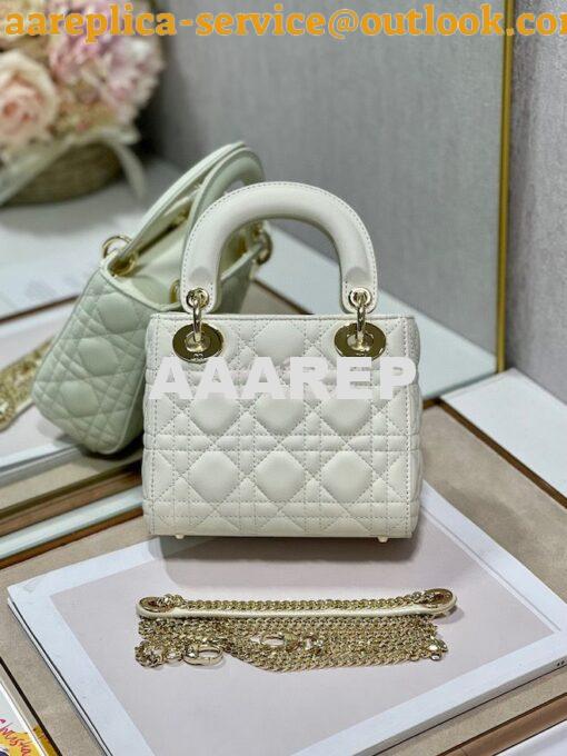 Replica Dior Quilted White Lambskin Leather Mini Lady Dior Bag 6