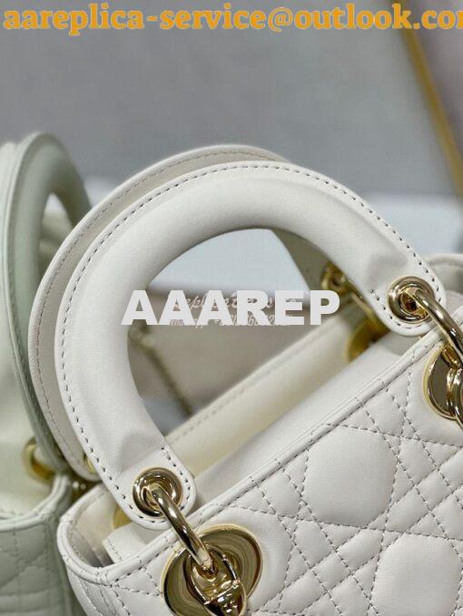 Replica Dior Quilted White Lambskin Leather Mini Lady Dior Bag 8