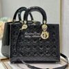 Replica Dior Large Flap Cover Lady Dior Bag in Black Patent Cannage Ca