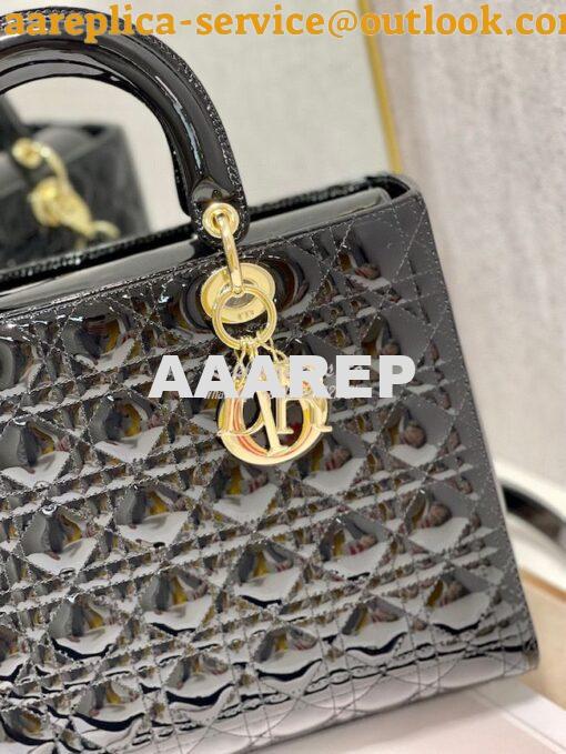 Replica Dior Large Flap Cover Lady Dior Bag in Black Patent Cannage Ca 2