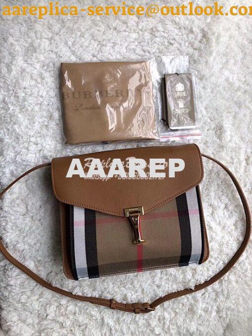 Replica Burberry Small Leather and House Check Crossbody Bag Tan 2