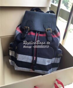 Replica  Burberry The Large Rucksack Backpack in dark blue Canvas Chec