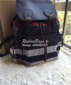 Replica  Burberry The Large Rucksack Backpack in dark blue Canvas Chec 2