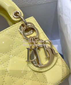 Replica Micro Lady Dior Bag Pale Yellow Patent Cannage Calfskin S0856 2