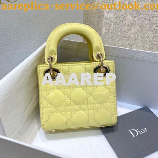 Replica Micro Lady Dior Bag Pale Yellow Patent Cannage Calfskin S0856 5